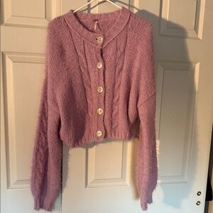 Free People Lavender Button-Up Cardigan